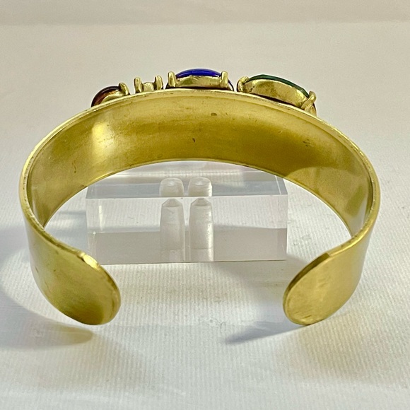 Rare YOSCA Jeweled Cuff Signed Ruby Emerald Sapphire Gemstones Antique Gold - Picture 4 of 7